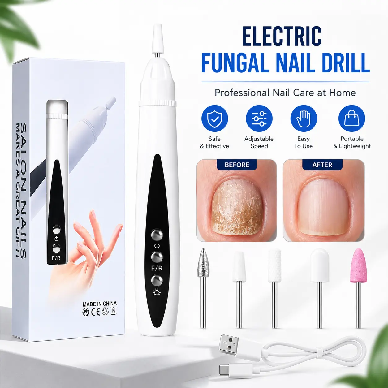 Rechargeable Cordless Electric Nail Drill, Nail File for Fungal Nails, Professional Nail Care Tool for Thick Toenails and Nail Repair