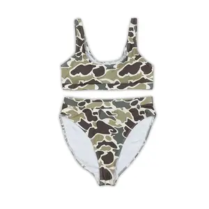 Women’s Two Piece Camo Bikini Set, Gingham Ice Cream Drip Swimsuit, Stylish Summer Beachwear, Trendy Quick Dry Swimwear for Pool Parties, Beach Vacations and Resort Travel