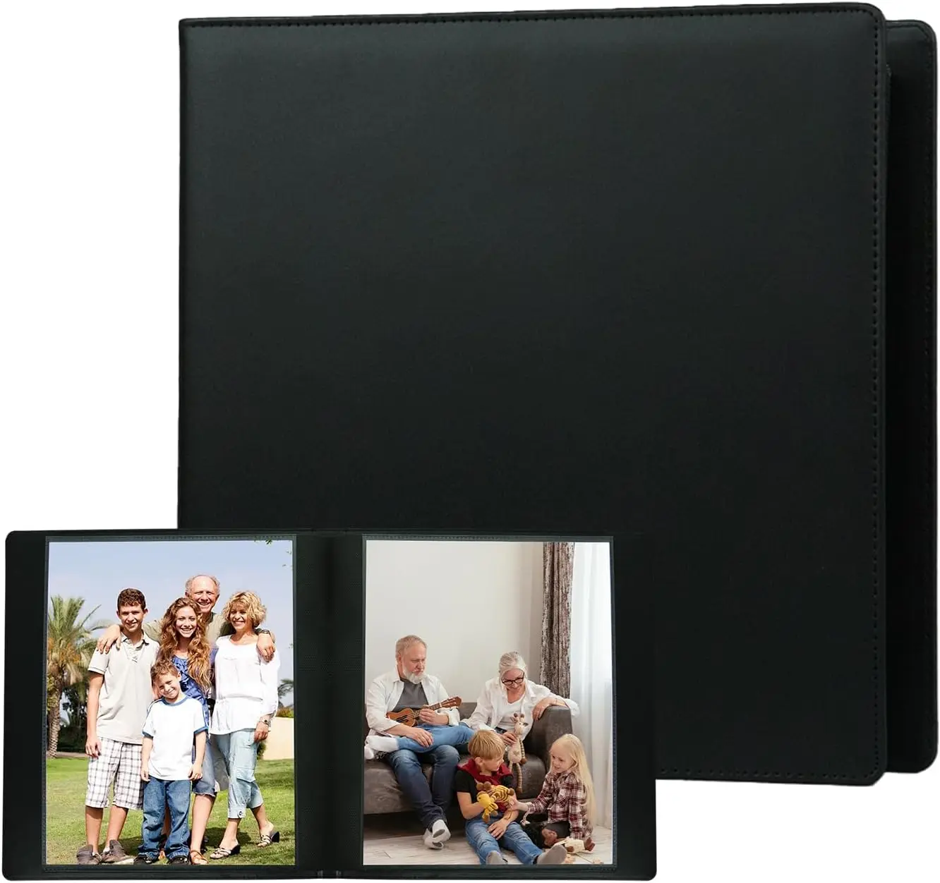 Leather Scrapbooking Photo Album - 8x10 in, 168 Pockets, Acid-Free Inner Pages, High-Capacity DIY Book for Family, Travel, Graduation, Birthday (Black)