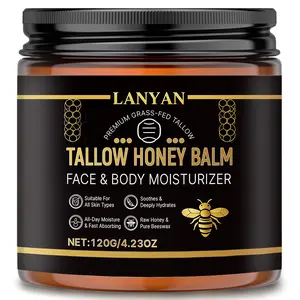 LANYAN Tallow and Honey Balm, Grass-Fed Beef Tallow for Skin | Face & Body Moisturizer | Beeswax Suitable for All Skin Types | 120g (4.23 Oz)