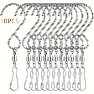 10Pcs S type stainless steel 360 degree rotating small bearing wind chime hook metal hanging rotating hook small flower basket hook Snap Hooks