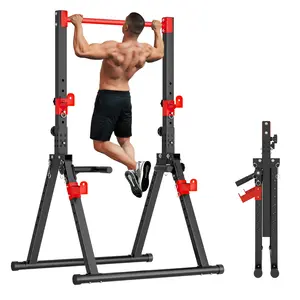 Soges Heavy Duty Foldable Power Tower Dip Station Pull Up Bar, 54-86 Inches Adjustable Height Multi-Functional Home Gym Strength Training Equipment, Folding Space Saving Exercise Dip Stand for Push Ups, 330LBS Capacity