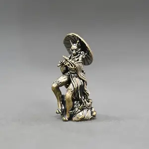 Brass Fox Umbrella Figurine, Decorative Home Office Room Decor, Bookshelf Desktop Ornament, Solid Brass Sculpture, Classic Design, Metal Statue