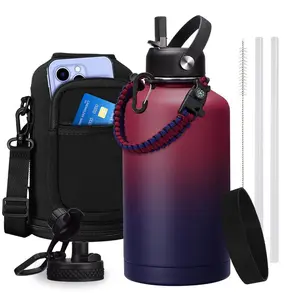 Insulated Water Bottle 32oz 40oz,Triple Wall Vacuum Gallon Stainless Steel,Leak Proof & Non-BPA,64oz Flask Jug with Paracord Handle & Straw Spout Lids Sports