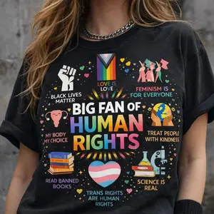 Big Fan Of Human Rights Graphic T-Shirts, Crewneck Sweatshirts & Pullover Hoodie, Social Justice Slogan Sweatshirt, Equality Activism Statement Top, Protest Gift ETW