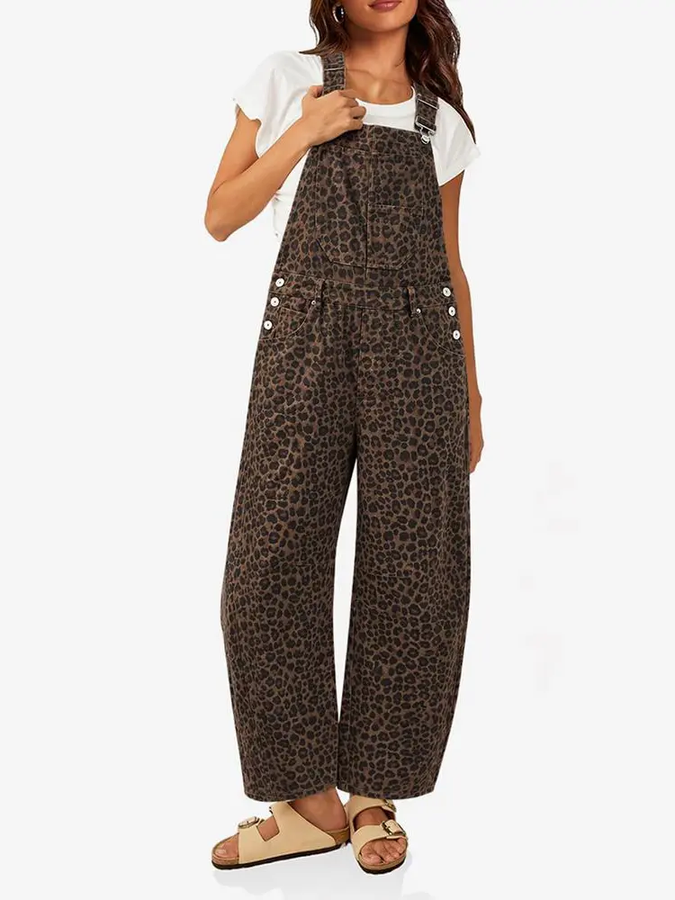Women’s Barrel Leg Denim Overalls – Vintage Washed Baggy Balloon Jeans Jumpsuit, Relaxed Fit Wide Leg Bib Pants with Pockets Romper Womenswear