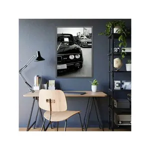 Vintage Black White Classic Sports Car Canvas Wall Art, Retro Automotive Photography Print, Modern Man Cave Bedroom Decor Unframed Canvas Poster, Frame Not Included
