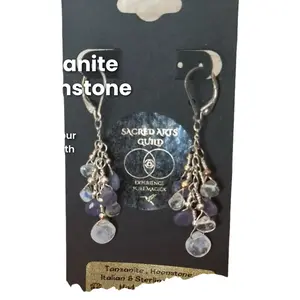 Dangle Tanzanite & Blue Flash Moonstone Waterfall Gemstone Earrings