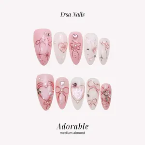 ErsaNails ADORABLE - Medium Almond 10 PCS Handmade Press On Nails | Cat Eye & Gliter