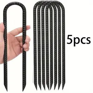 5 heavy-duty garden ground stakes, U-shaped hook rebar ground stakes, with a strong and durable structure. Suitable for outdoor use, including Patio, sturdy ground stake kits, tent pegs, trampolines, fences, goalposts, chicken coops, pool stability