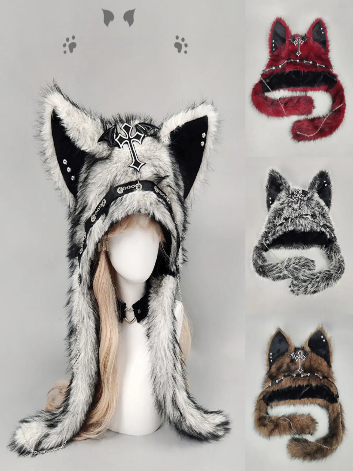 Women's Punk Style Cat Ear Hat, Cool Hats, Loose-Fitting Animal Pattern Design, Warm Winter Accessory Gift for Women & Girls