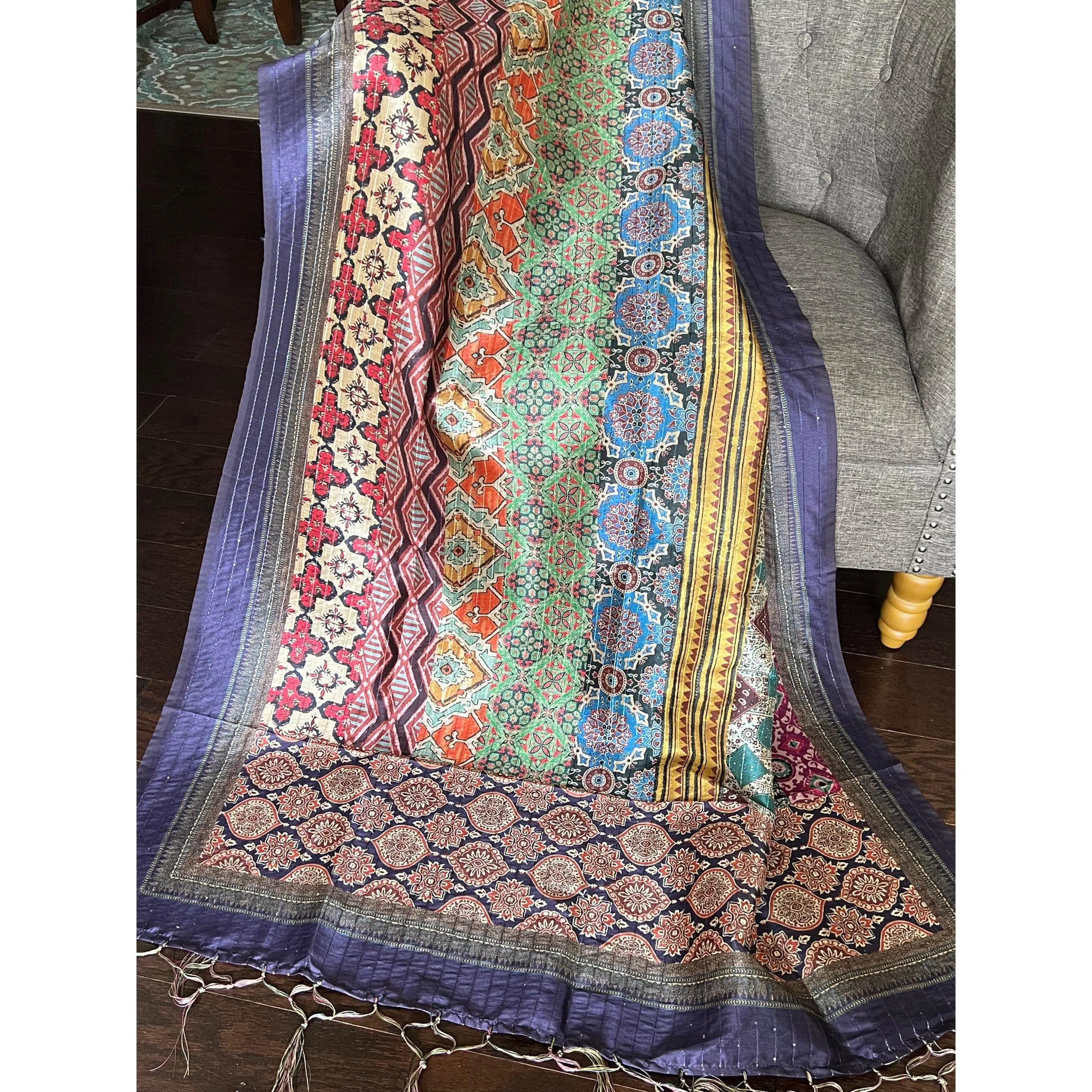 Multi color dupatta | tussar silk dupatta