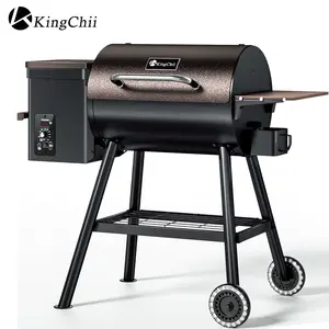 KingChii Wood Pellet Grill and Smoker with Large Storage Cabinet Base PID Temperature Control 8 in 1 Heavy Duty Outdoor BBQ Smoker Grill for Backyard Patio