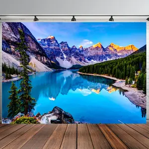Summervibes 1PC,2D Flat Cross - border Exclusive Natural Scenery Backdrop, Magnificent Landscape with Lakes, Forests, Snow - capped Mountains Photography Backdrop, Festival Event Decoration Backdrop, Photo -, Outdoor Banners, Wall Hanging Backdrop,summerv