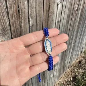 Pulcera Virgen de Guadalupe En Azul - Blue Cord with Heart Charm, Traditional Mexican Design, Prayer Bead for Blessings and Goodness