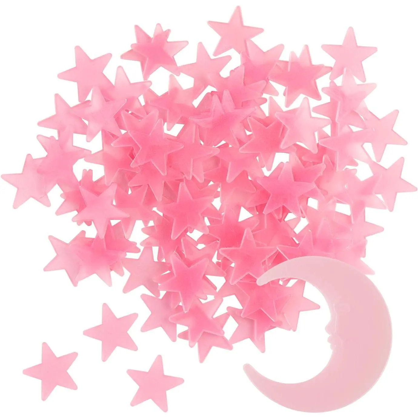 100 Stars and 1 Moon Glow in The Dark Luminous Fluorescent  Plastic Glow Stars Moon for Ceiling, Glowing Wall Stickers Create a Realistic Starry Sky, Room Decorations ()