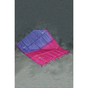 Handloom Vaazhai Naar (Banana Pith) Borderless Saree in Purple & Magenta Pink with Small Butta and Woven Stripes