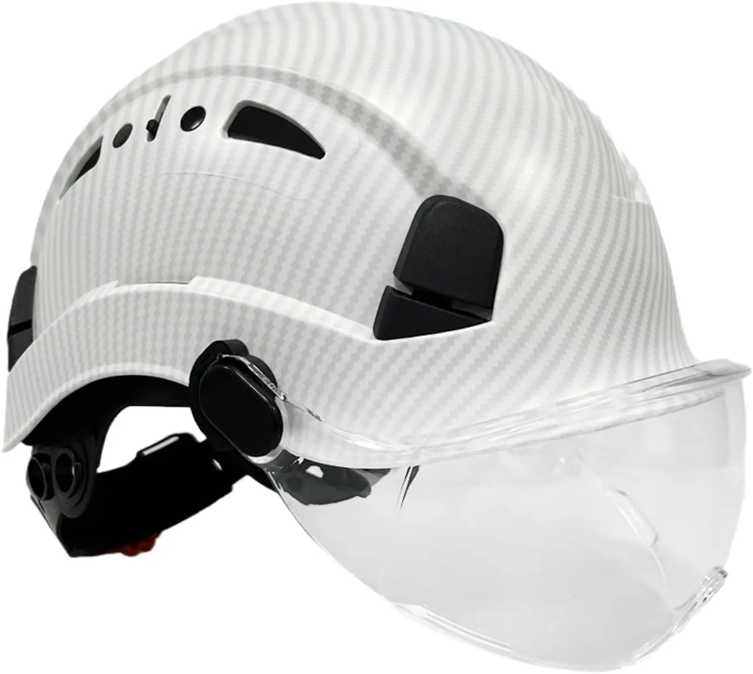 Carbon Fiber Helment with Visor Adjustable Vented Construction Safety Helmet White