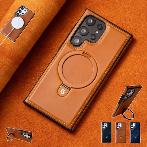 PU Leather Magnetic Attraction Smartphone Case Cover Casing with Hidden Stand, 1 Count Phone Case, Cellphone Cover, Phone Cases for Samsung Galaxy S24 S23 Ultra S24 Plus S23 Plus S22 Plus, Accessories
