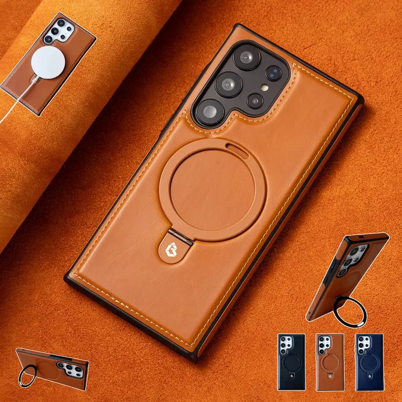PU Leather Magnetic Attraction Smartphone Case Cover Casing with Hidden Stand, 1 Count Phone Case, Cellphone Cover, Phone Cases for Samsung Galaxy S24 S23 Ultra S24 Plus S23 Plus S22 Plus, Accessories