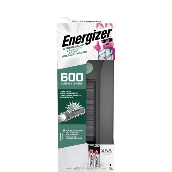 Energizer Hybrid Solar Flashlight - 600 Lumens, Built-in USB Power Bank, Battery-Powered Handheld, Bright LED, Compact Emergency Light, Emergency Alert, Heavy-Duty Rechargeable Standard Torches, Battery-Powered Handheld Standard Torches