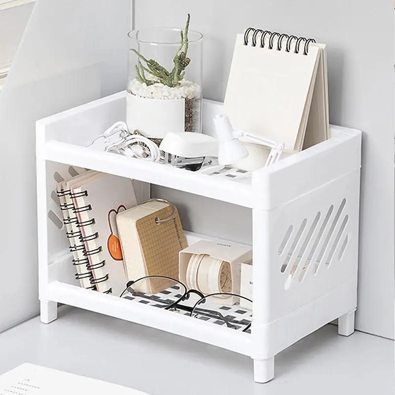 2-Tier PP Desktop Storage Organizer - Office Desk Shelf for Office Supplies, Cosmetics, Home Essentials