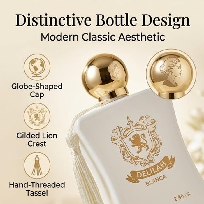 DELILAH BLANCA Eau de Parfum for Women 85ml | A gentle floral fragrance with notes of jasmine, tuberose, and vanilla | A luxurious white porcelain bottle with a tassel design | Long-lasting, sophisticated scent | An elegant fragrance for work and dates
