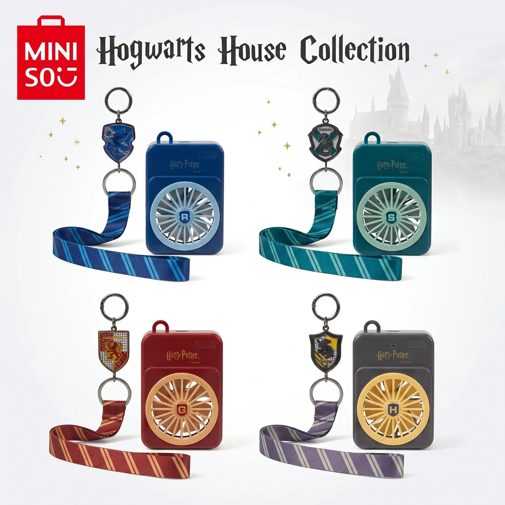 Harry Potter Mini Fan Keychain – 25th Anniversary Portable Cute Handheld Fan Bag Charm, Cooling Gift for Fans, Hogwarts House Collection #SummerVibes，Back To School