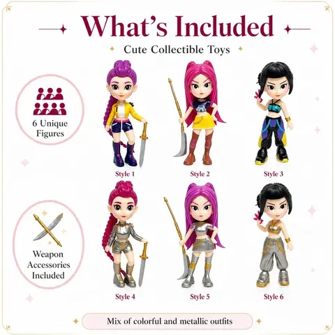 Unisex 6-Pc Bagged Plastic Anime Figure Set - Colorful & Metallic Outfits, Approx. 10 cm/3.94 in, 230g, Compact Size, Desktop Decor Figures, Shelf Display, Includes Sword & Spear-Style Accessories, Gift for Anime Collectors