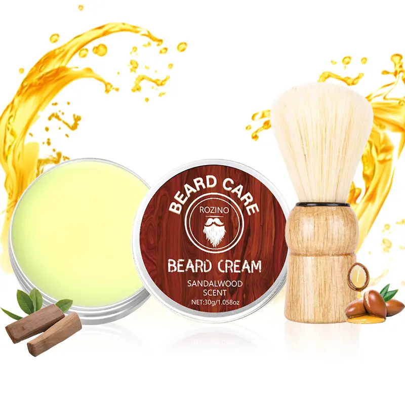 ROZINO Men's Beard Care Shaving Cream - Sandalwood Fragrance, Gentle, Smooth, All Skin Types Grooming Essential Facial Moisturizer Foam Cleanser, 30g
