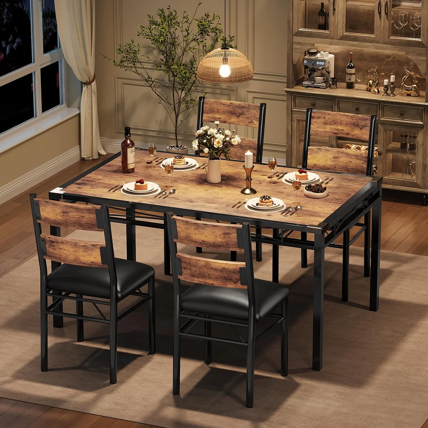 Table and 4 Chairs brown