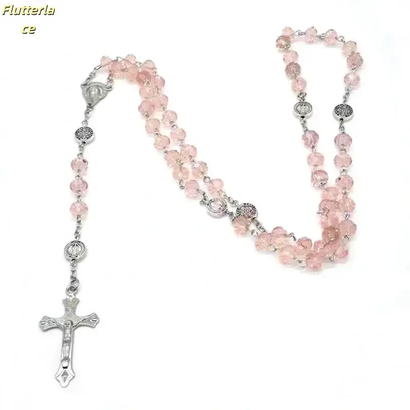 Catholic Multicolor Crystal Bead Rosary Necklace with Cross Pendant - Church Devotional Bag Charm, Easy to Wear All Day, Symbolizes Faith & Devotion, Ideal Gift for 1 Target Group, 2 Key Occasions, Birthday, Classy Outfits
