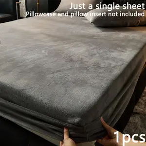 1pcs  Solid Color Crystal Velvet Knitted Sheet, Adjustable Mattress Protector, Breathable & Anti-Pilling, Soft & Skin-Friendly, Dark, Various Sizes, Breathable Durable Sheets