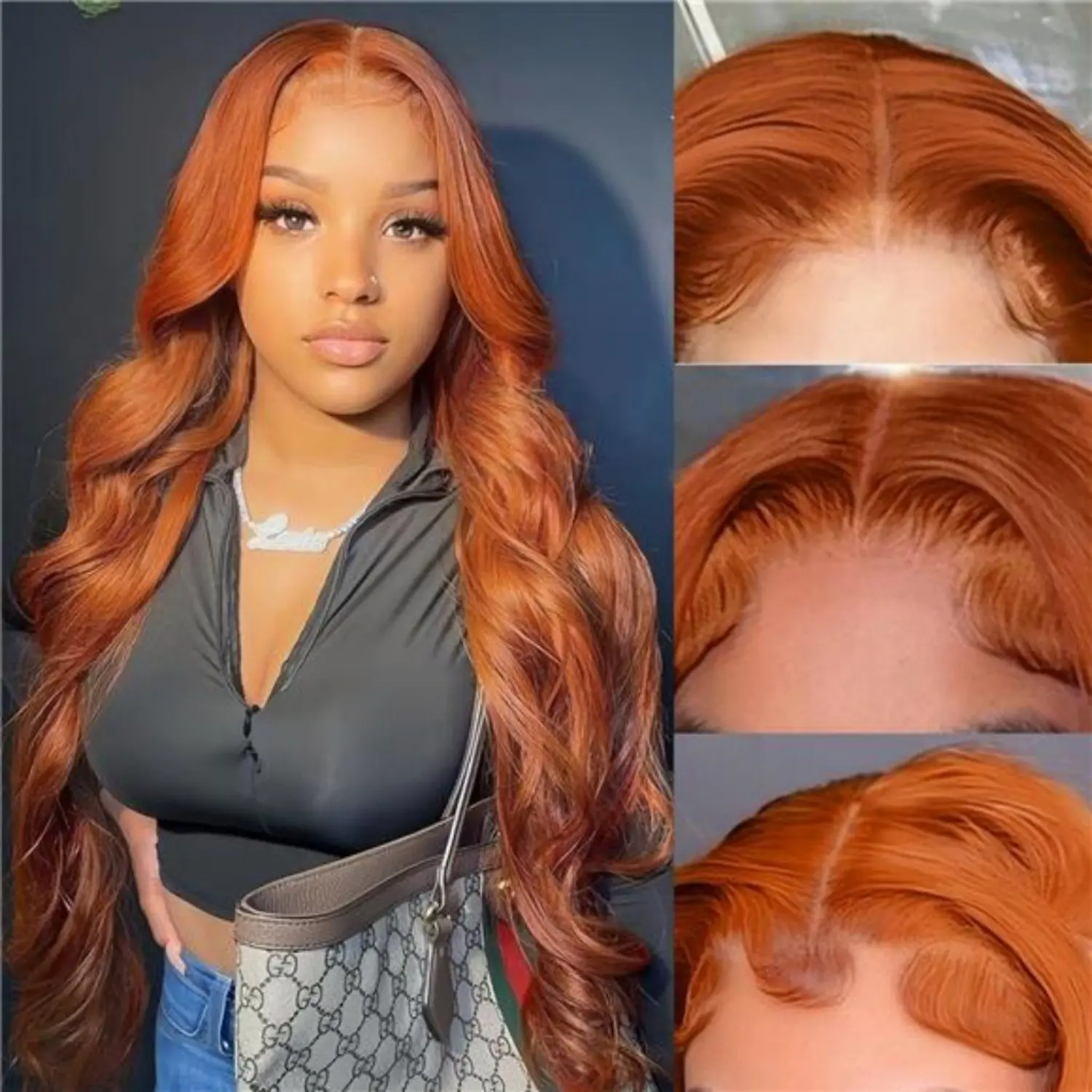 Wiggins Hair Copper Orange Pre Cut Ready Go Glueless Wig Body Wave 7X5 Lace Front Wigs Human Hair Pre Plucked