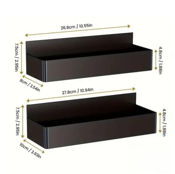 Sleek Black Metal-Magnetic Plastic Fridge Shelf Organizer Set, Quick-Stick Space-Saving Spice Rack, Durable Kitchen Shelves for Tiny Kitchens