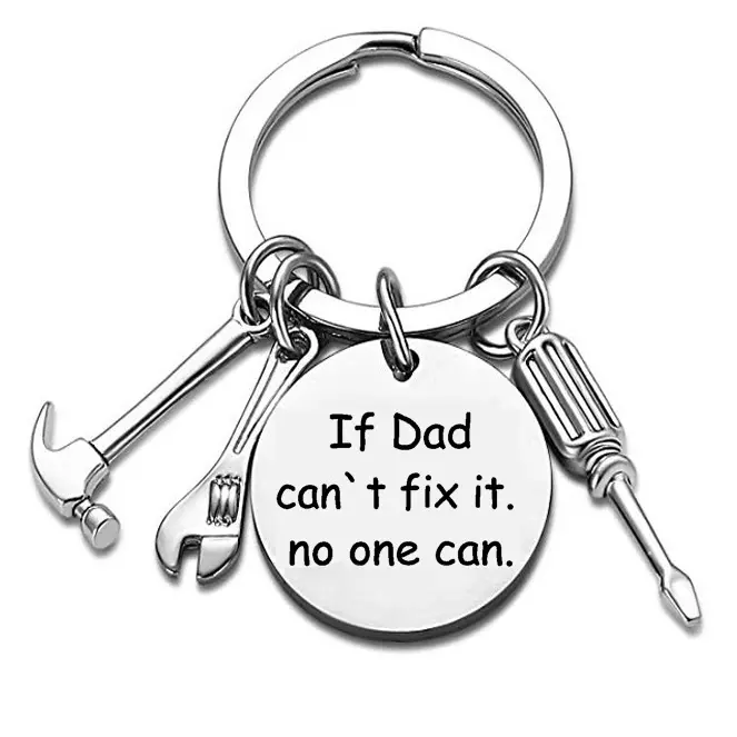 Stainless Steel Keychain - Fathers Day Collectibles with Proud Funny Quote Tool Charms - Accessory Goals for Car Keys - Unique Gift from Son/Daughter for Dad - Single Pack Silver summerwins (Dear Mom Note: Suitable for Gifting to Mom Too), Metal