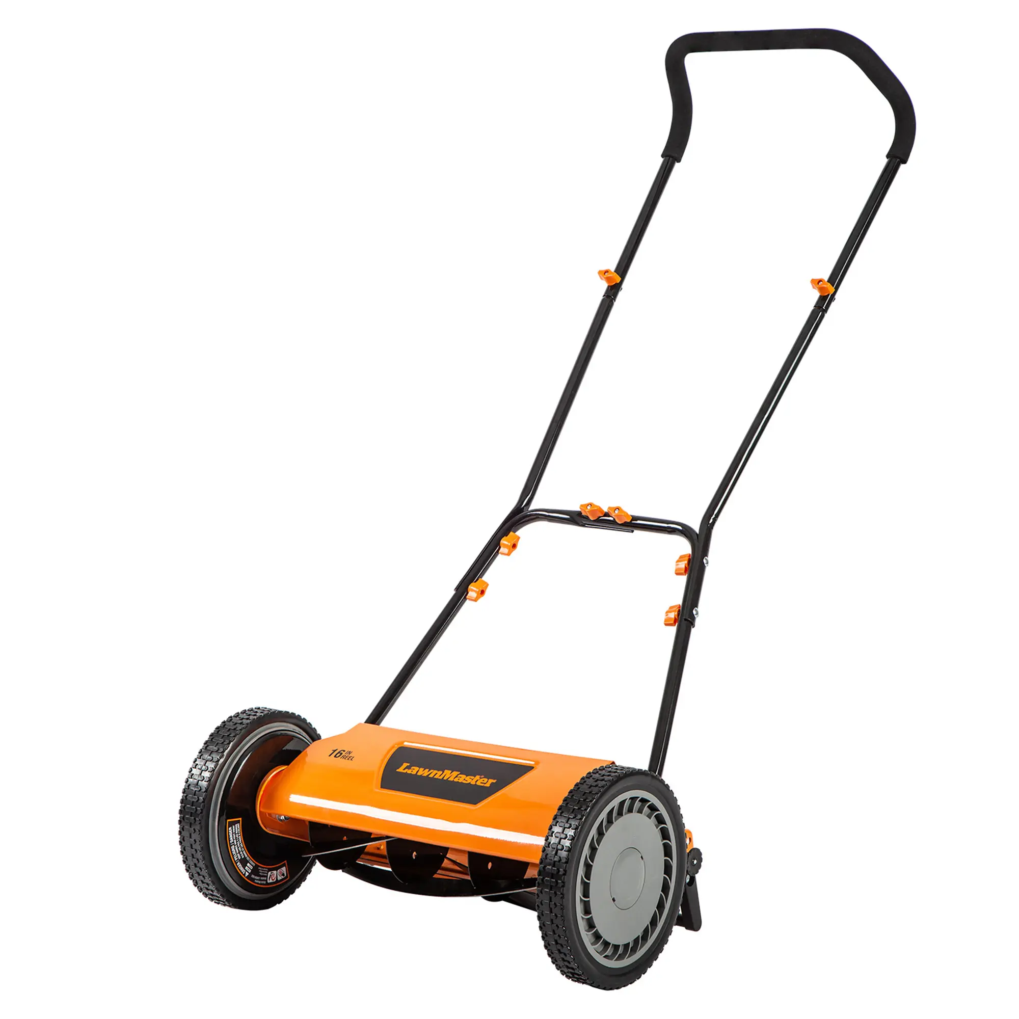 LawnMaster Portable 16-in Garden Push Reel Lawn Mower - Grass Cutter with 5 Steel Scissor-Cut Blades, 4 Adjustable Cutting Positions