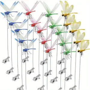 20PCS Garden Artificial Dragonfly Clips, 3D Fake Dragonfly Bug Repellent Decoration Set, Random Color Hat, Fence and Plant Decorative Clips for Yard, Garden, Lawn, Bonsai and Outdoor Holiday Display
