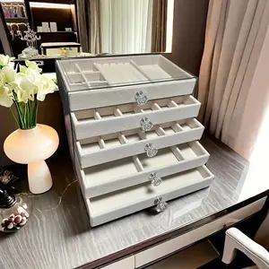 5-Tier Acrylic Layered Jewelry Box - Dustproof, Modern Rectangle Multi-Grid Organizer for Earrings, Necklaces, Bracelets, Rings | Transparent, Durable Display Case, Space-Saving Storage, Portable Travel Gift for Vanity, Dressing Table