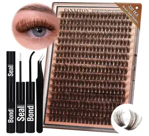 Brown Lash Clusters 320 Pcs Lash Extension Kit Fluffy DIY Eyelash Extensions Kit Natural Look Cluster Lashes D Curl 8-16 MM Mixed Lash Bond and Seal Lash Tweezers for Lash Clusters Kit DIY at Home