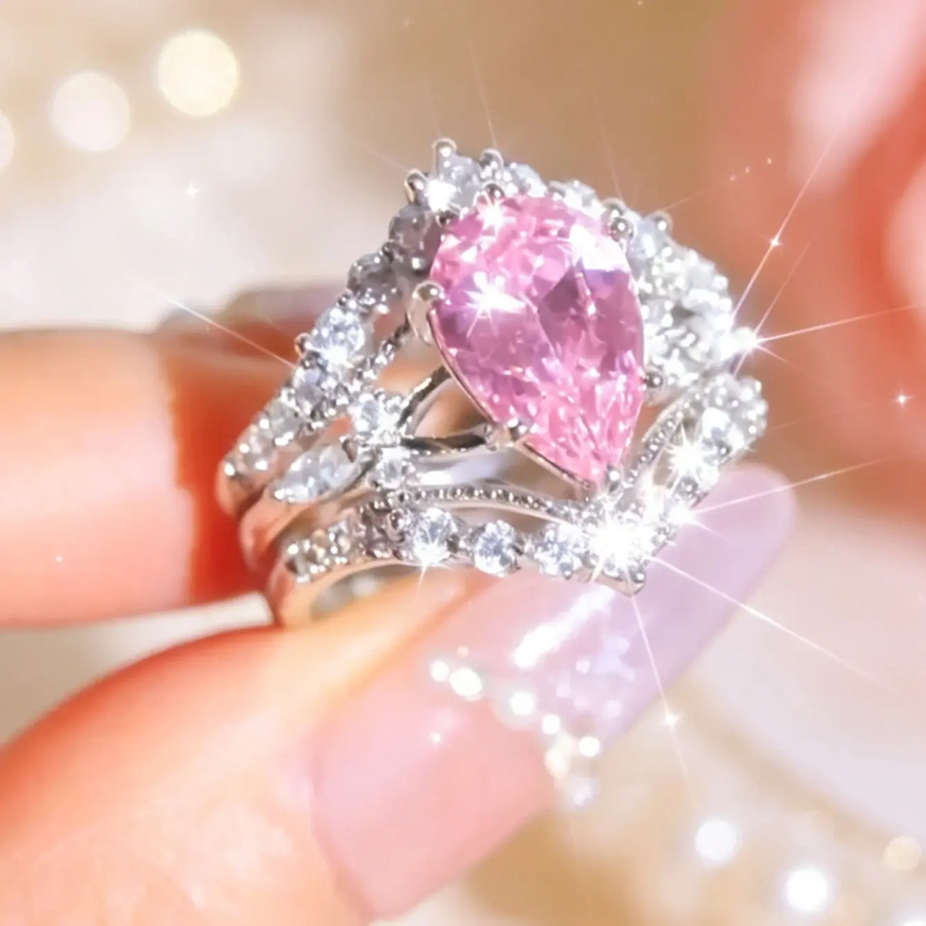 2pcs/Set Princess Pink Ring for Your Fairytale Moment Y2k Hot Girl Pink Statement Ring Dainty Pink Promise Ring for Soulmate Luxury Cocktail Ring Party Essential cocktailring partystyle luxurywear pinkglam trendingnow promisering soulmatelove