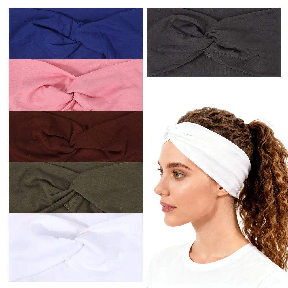 Women's 6-Pack 7in Extra Wide Non-Slip Sports Headbands - Large Thick Turban Head Wraps, Boho Bandana Hair Accessories for Workout Yoga, Headbands For Women