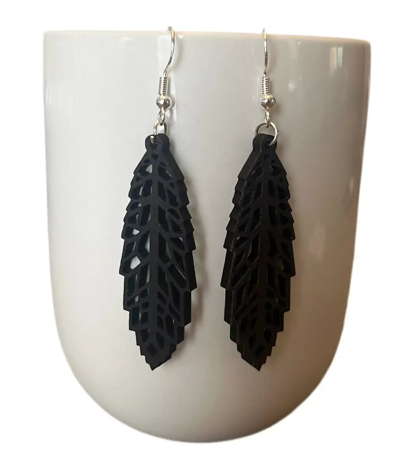 Handmade Black Wood Earrings - Lightweight Boho Dangle Drop Earrings for Women
