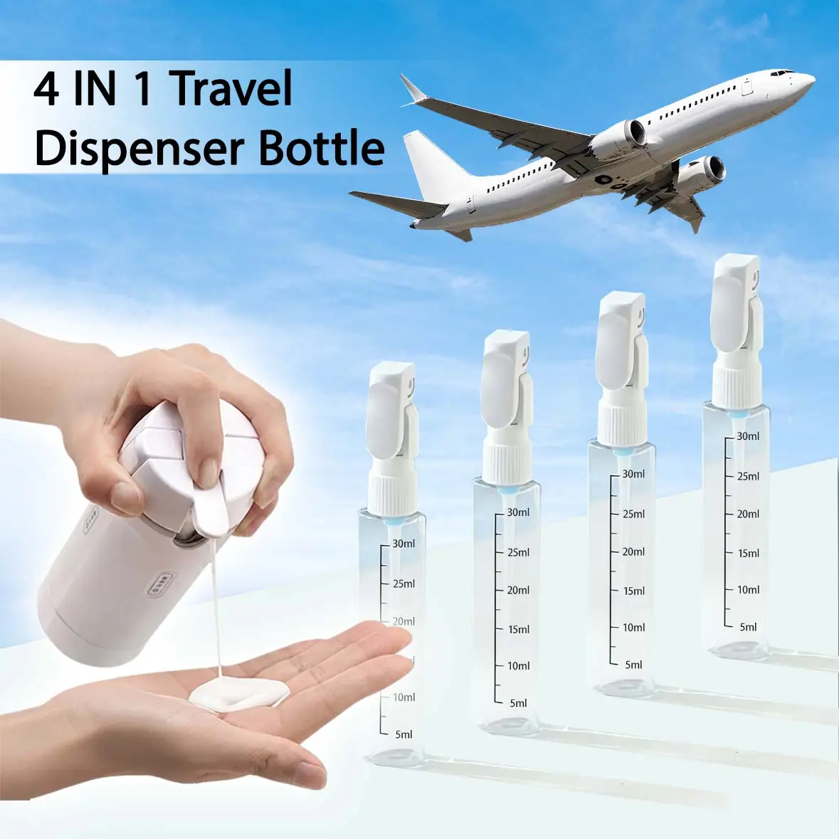 【TikTokShopBackToSchool】4-in-1 Compact Plastic Rectangle Mini Cosmetic Storage Dispenser Bottle - Leak-Proof Refillable Durable Portable Toiletries Jar for Travel Stuff, Mini Travel Products, Business Trips