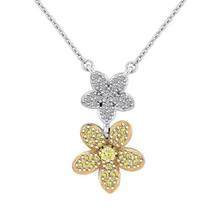 Luxuriant Lab Grown Yellow Diamond IR and Lab Grown Diamond VS 0.33 ctw Blooming Floral Pendant Necklace 18-20 Inches in Rhodium Over Sterling Silver Christmas Gifts