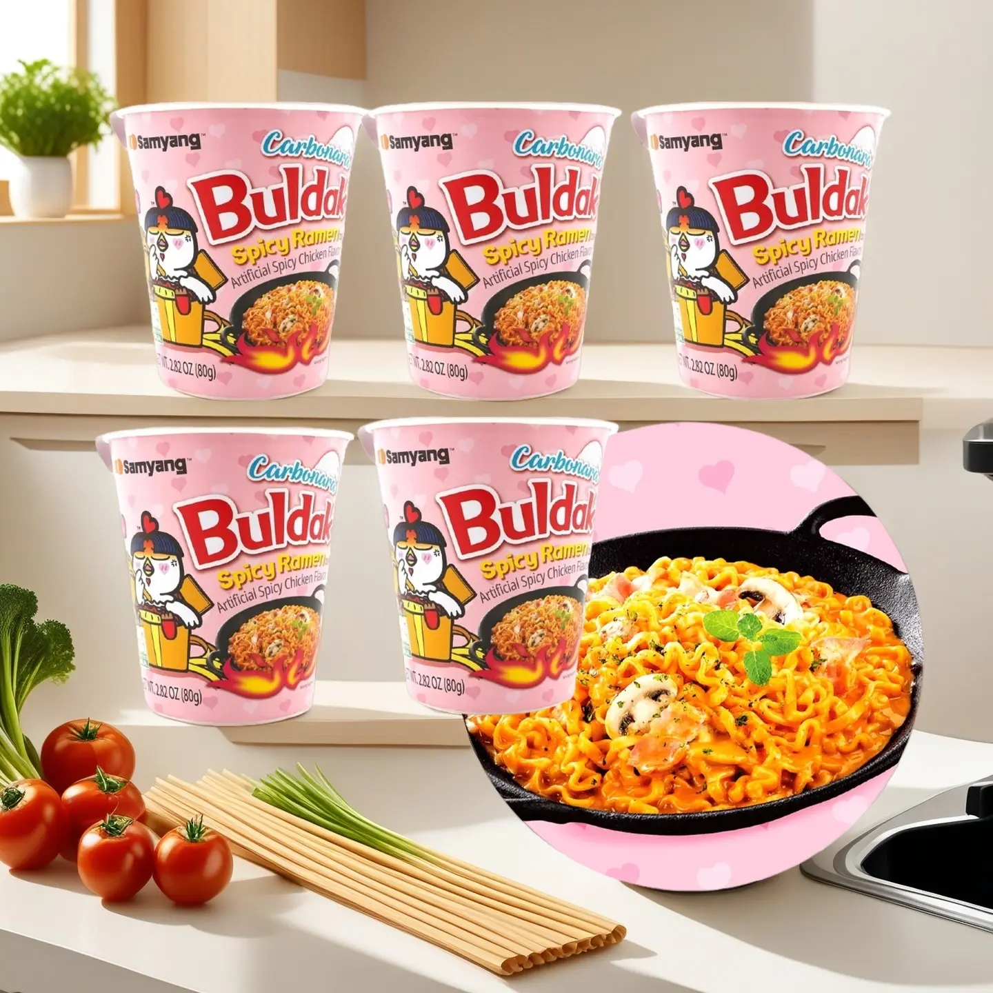 SAMYANG Korean Buldak Noodles Carbonara Stir-Fried Ramen Hot Chicken Flavor 5Packs 2.82oz/Pack Instant Food Spicy Italian Carbonara Flavor Ready in 5 Minutes - Cheese