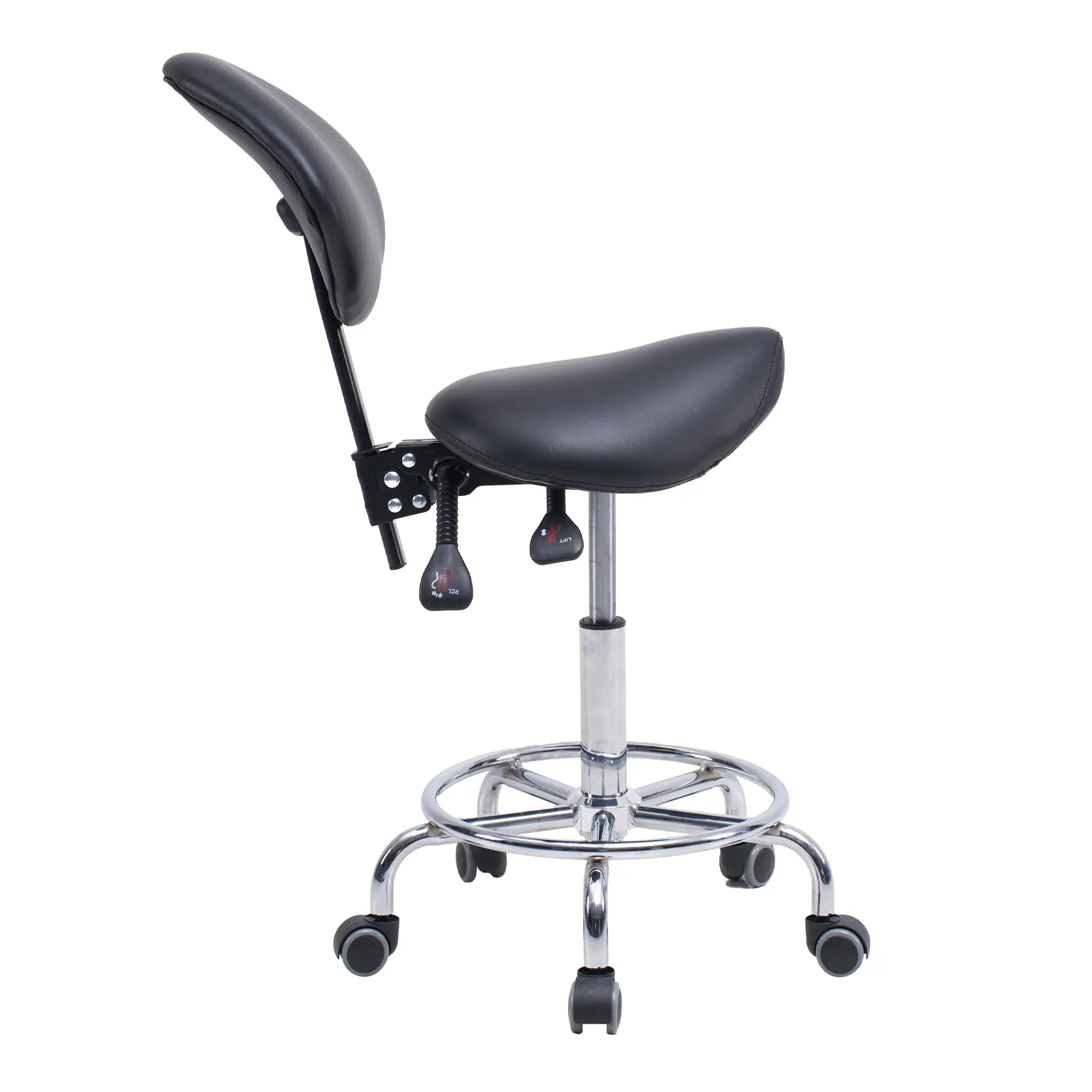 XUAN Height Adjustable PU Saddle Conference Chair - Curved Backrest, Curved Seat, 360-Degree Rotating Cushion, Hydraulic Tilt, Swivel Wheels, Footrest, 300-lb Capacity, Assembly Required - Commercial Office Furniture for Dental Clinic
