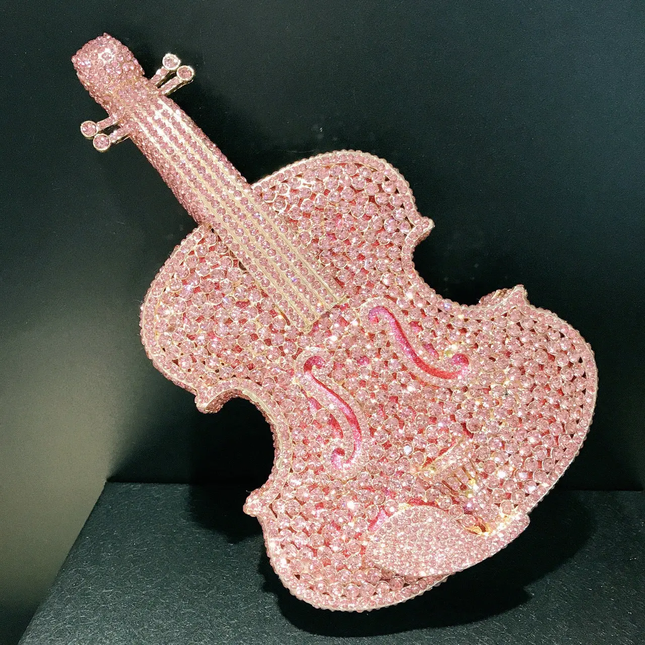Women's Novelty Violin-Shape PU Leather Shoulder Bag, Small Structured Pink Crossbody Purse with Rhinestone Accents, Magnetic Closure, Chain Strap, Handbags for Women, Shoulder Bag For Women