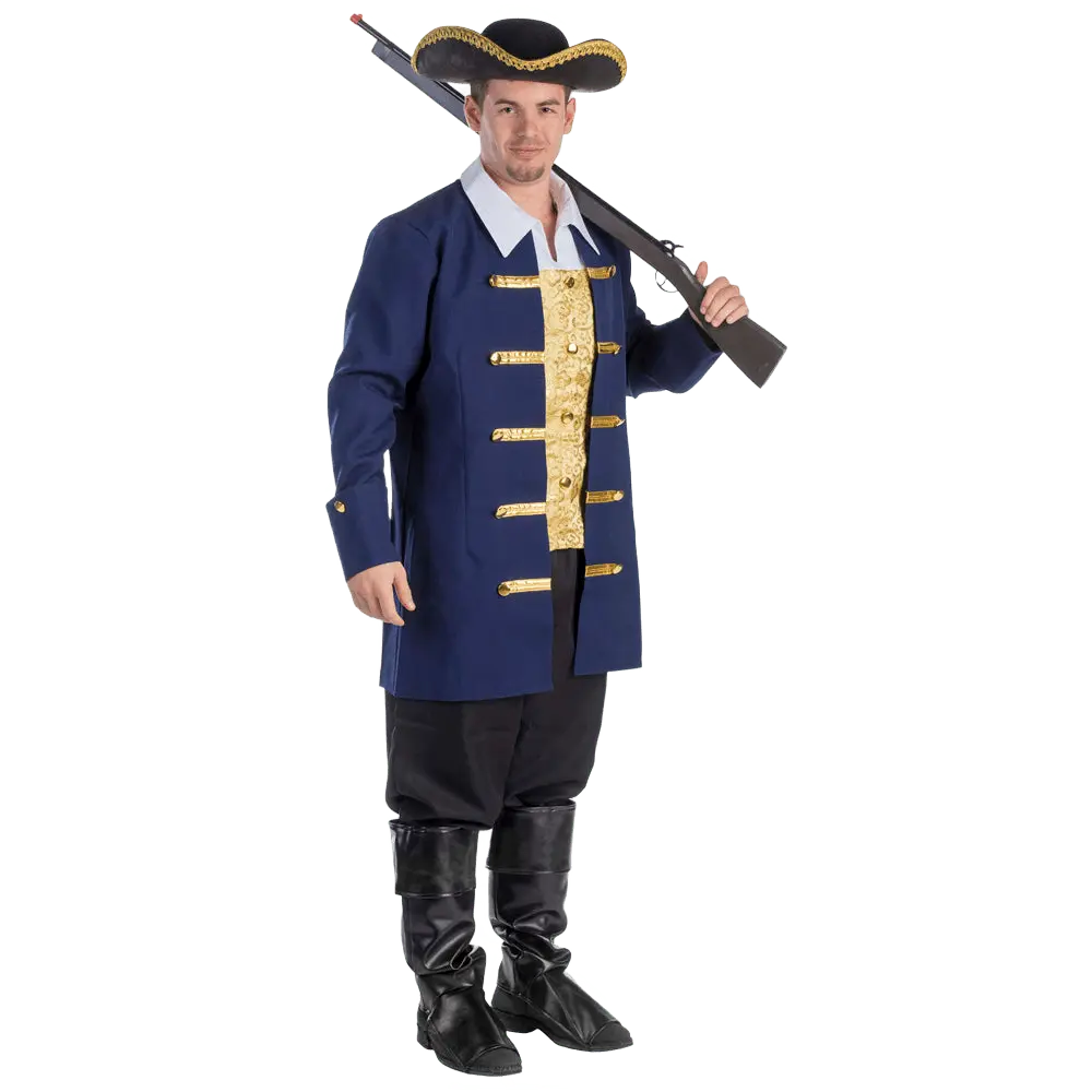 Colonial Aristocrat Costume Dress For Adults - Long Navy Jacket with Gold Vest, Shirt & Pants - Boys Costume For Halloween, Role Play, Pretend Play Fun, Theme Party & Cosplay