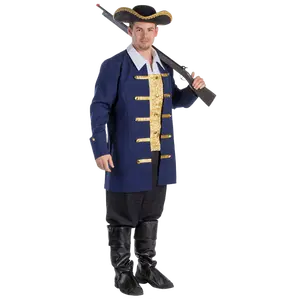 Colonial Aristocrat Costume Dress For Adults - Long Navy Jacket with Gold Vest, Shirt & Pants - Boys Costume For Halloween, Role Play, Pretend Play Fun, Theme Party & Cosplay